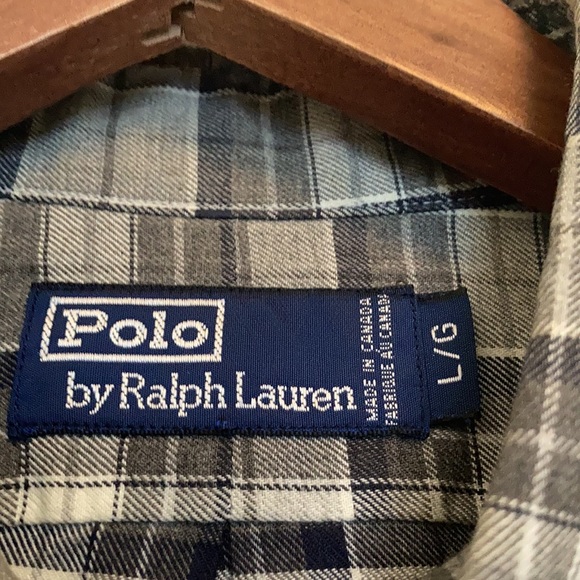 Vintage Polo by Ralph Lauren Grey Plaid Cotton Flannel Shirt Size Large - Picture 8 of 10
